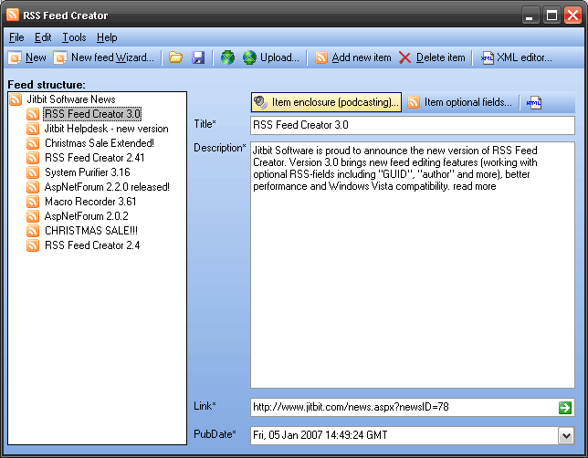 Screenshot of Jitbit RSS Feed Creator