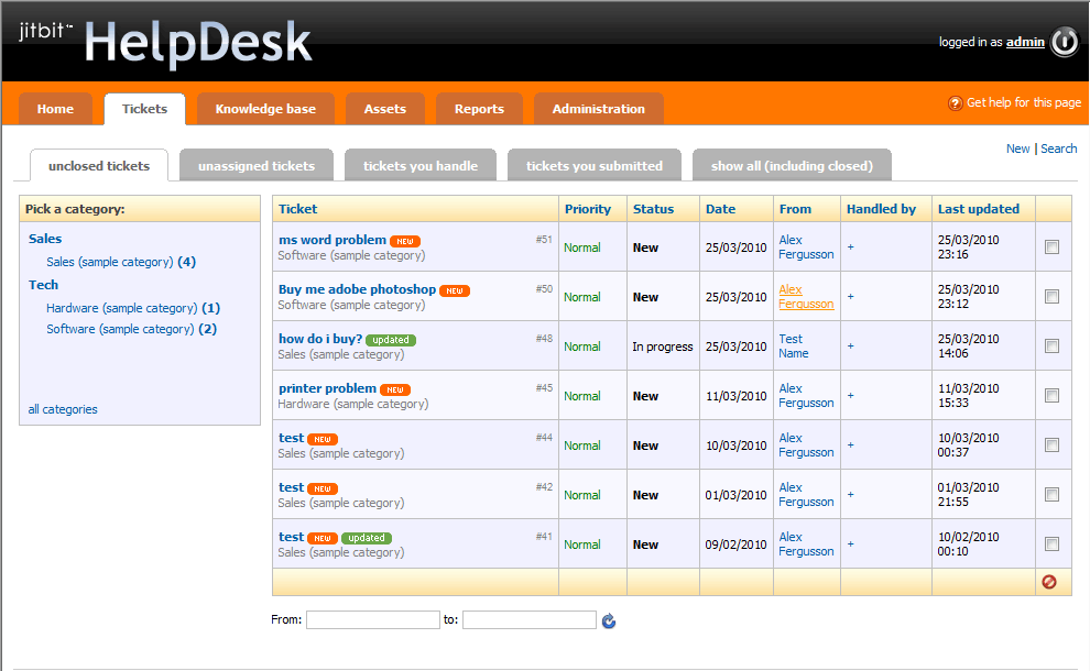 Screenshot of Jitbit HelpDesk 1.5