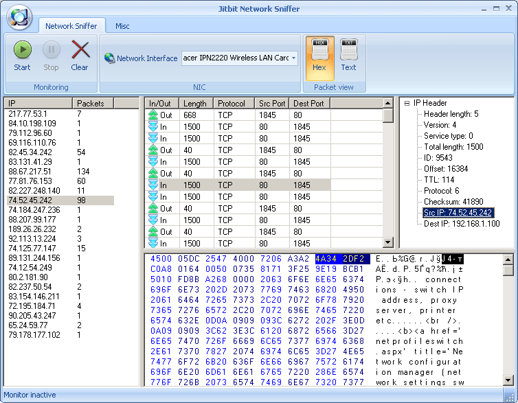 Screenshot for Jitbit Network Sniffer 2.0