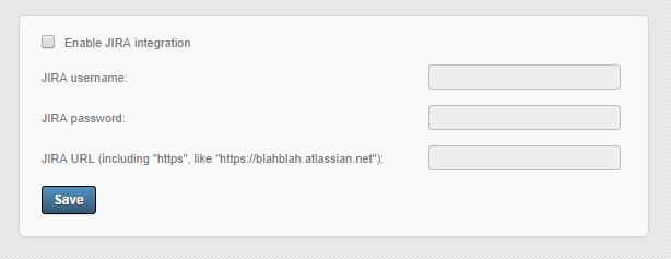 Jira integration setup screen in Jitbit Helpdesk admin panel