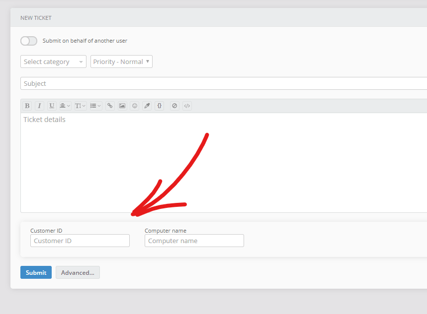 Ticket form with custom fields in Jitbit Help Desk
