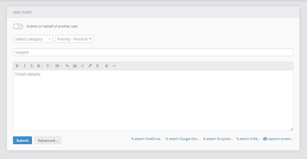 Default new ticket form in Jitbit Help Desk