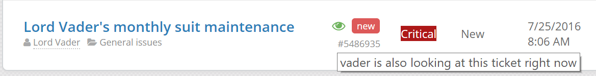 Agent collision detection showing another technician viewing the same helpdesk ticket