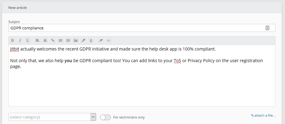 Jitbit helpdesk knowledge base editor