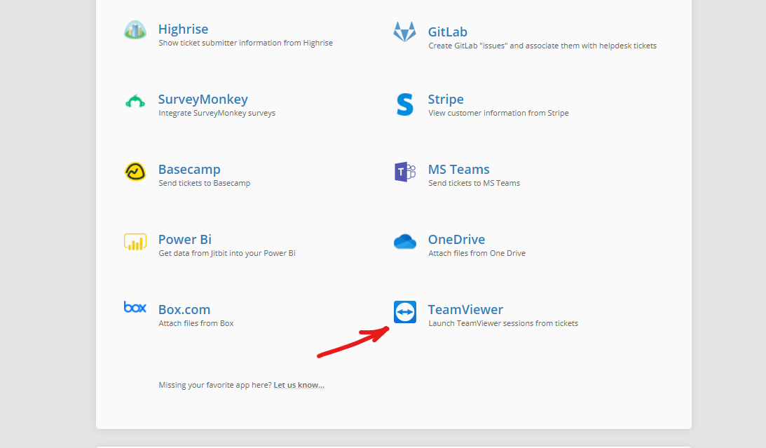TeamViewer integration settings in Jitbit Helpdesk admin panel