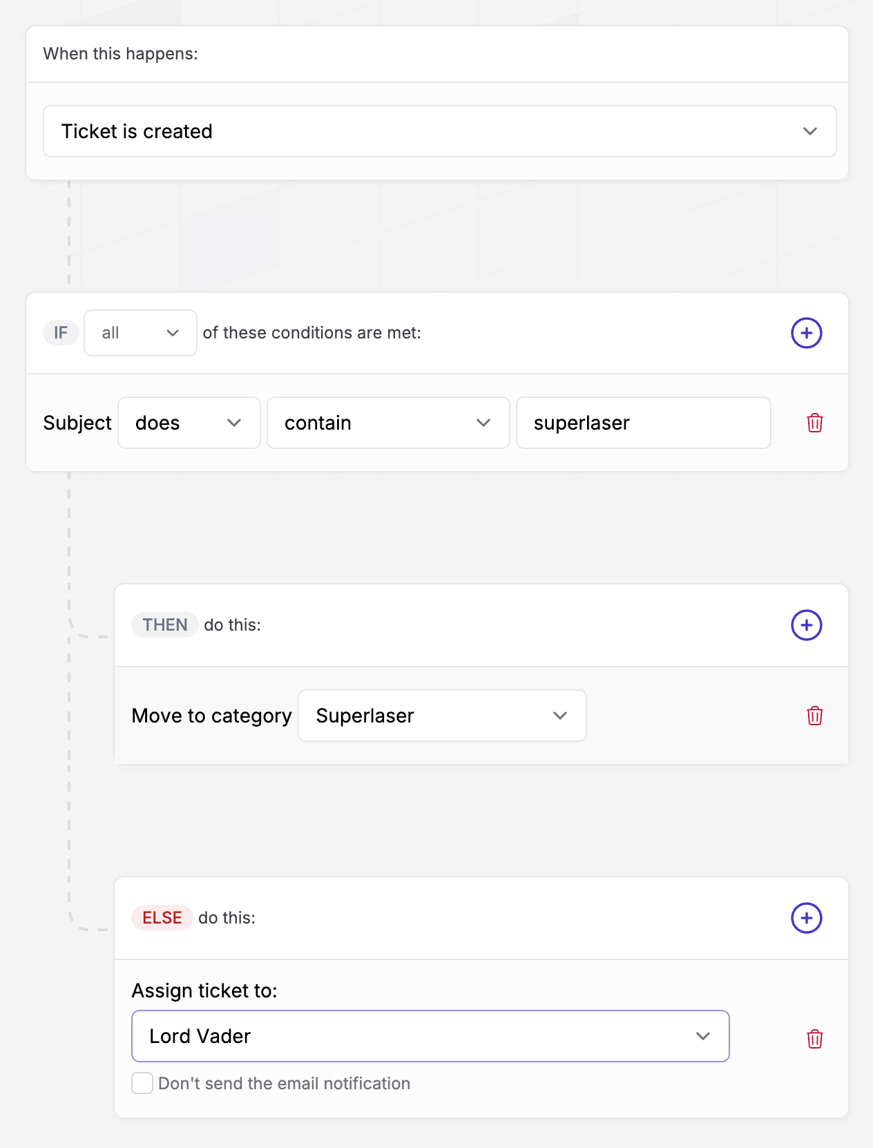 Automation rules screen