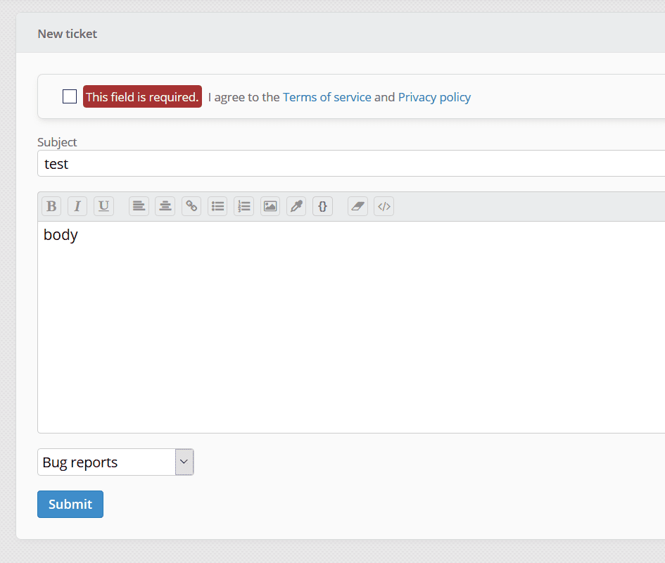 GDPR helpdesk ticket form